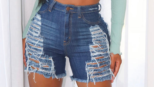 Dark Blue Distressed Short