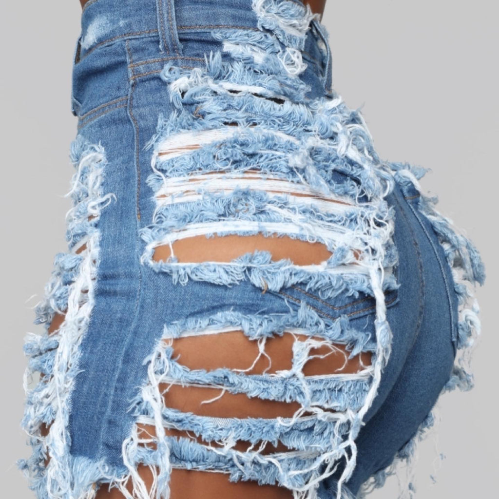 Medium Blue Distressed Short